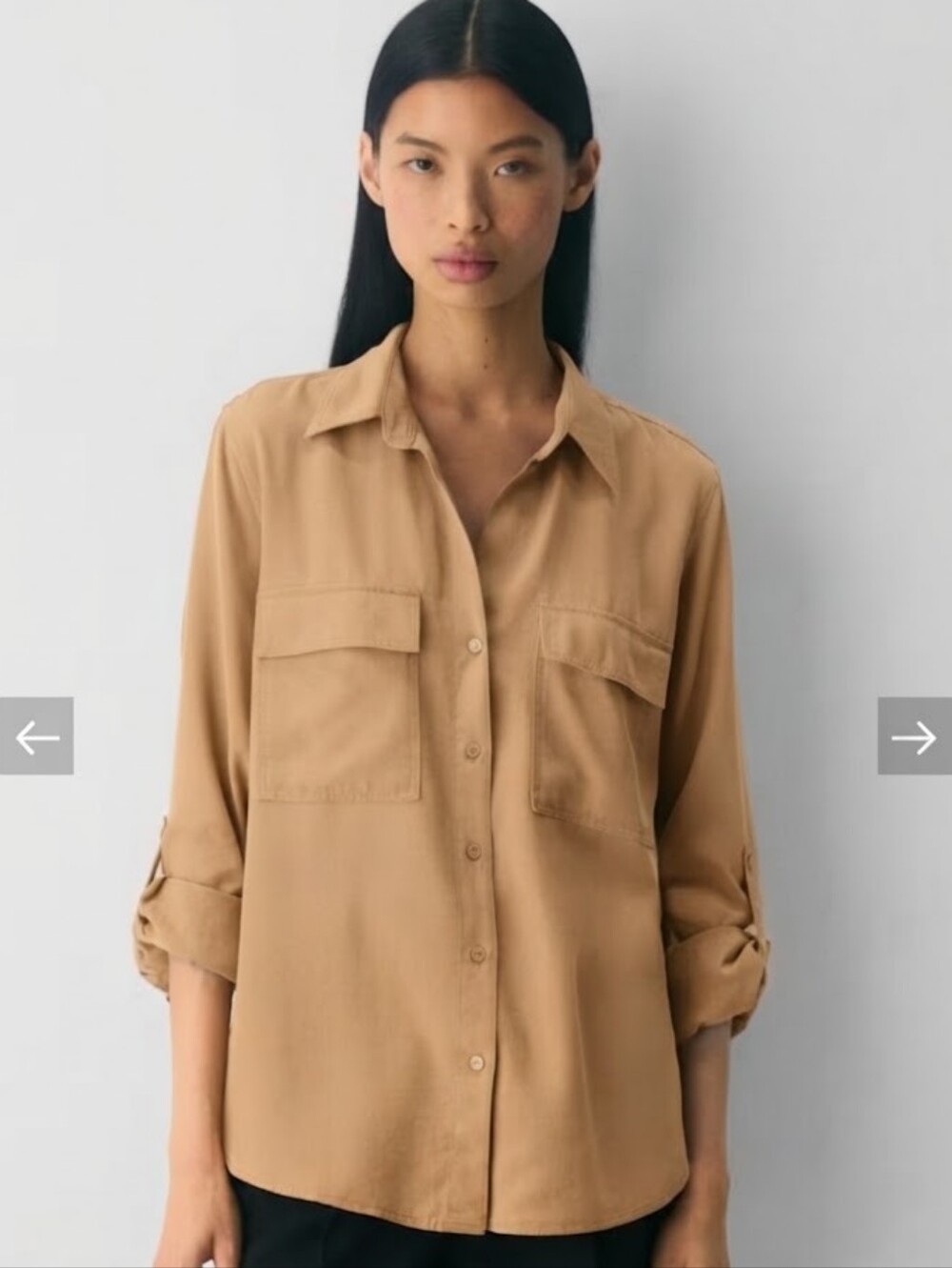 Aritzia Babaton utility shirt 100% tencel lyocel Camel brown small